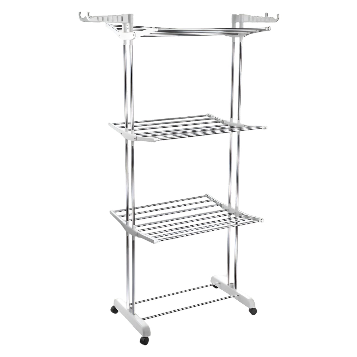 3-Tier Foldable Stainless Steel Cloth Drying Stand with Wheels Your Brand