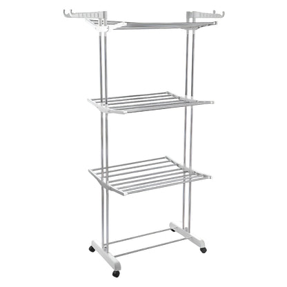 3-Tier Foldable Stainless Steel Cloth Drying Stand with Wheels Your Brand