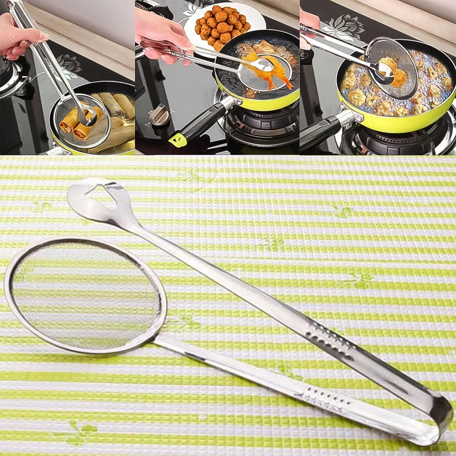 2In1 Stainless Steel Filter Spoon with Clip Food Kitchen Oil-Frying Multi-Functional Your Brand