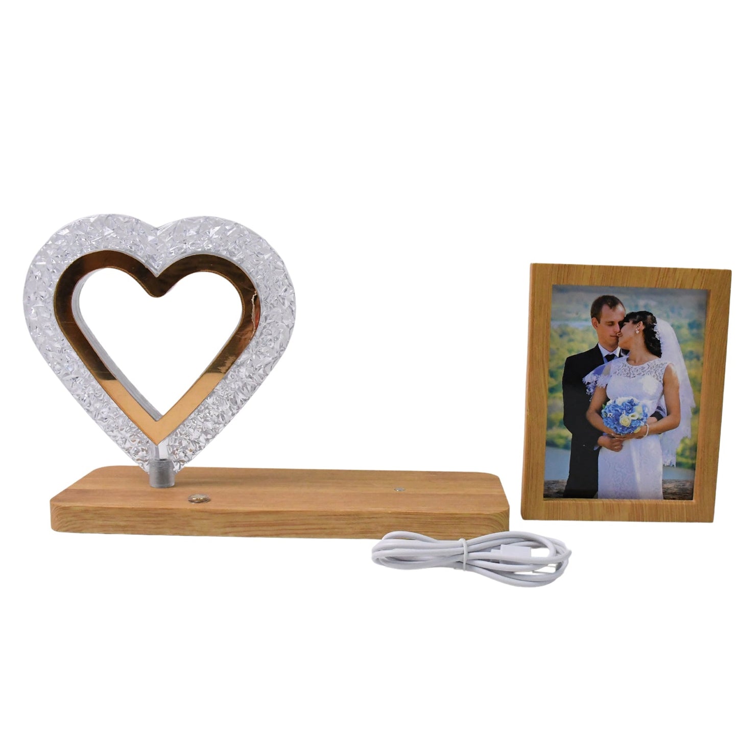 Heart Shape Cystal Led Lamp & Photo Frame Night Lamp | Wedding Gift | love couple Your Brand