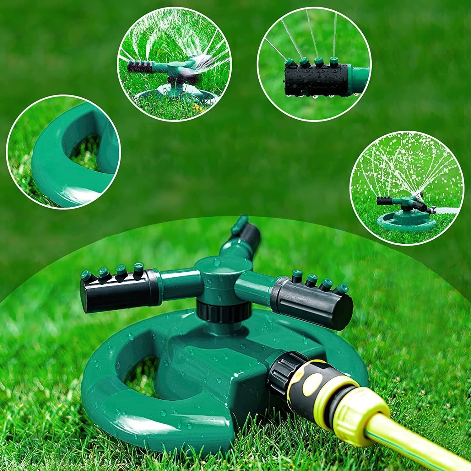 3 Arm 360° Sector Rotating Water Sprinkler Garden Pipe Hose Irrigation Yard Your Brand