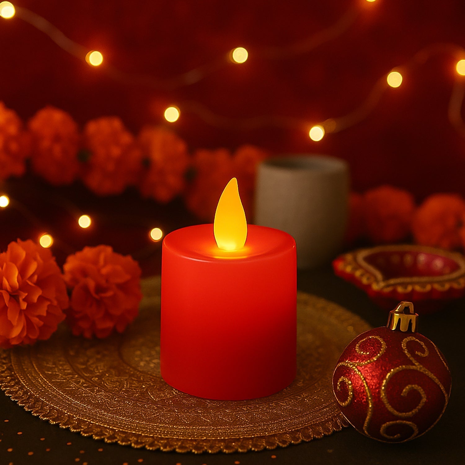 Electrical Candles Diya LED Tea Light, Diwali(1 Pc / Red) Your Brand