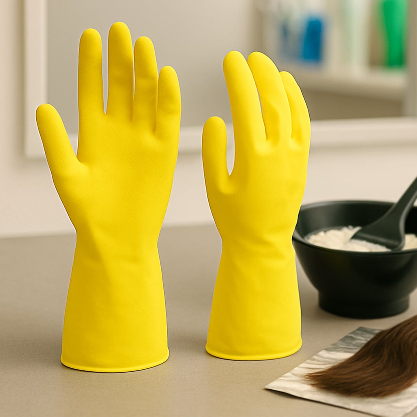2 pair med yellow gloves For Types Of Purposes Like Washing Utensils, Gardening And Cleaning Toilet Etc. Your Brand