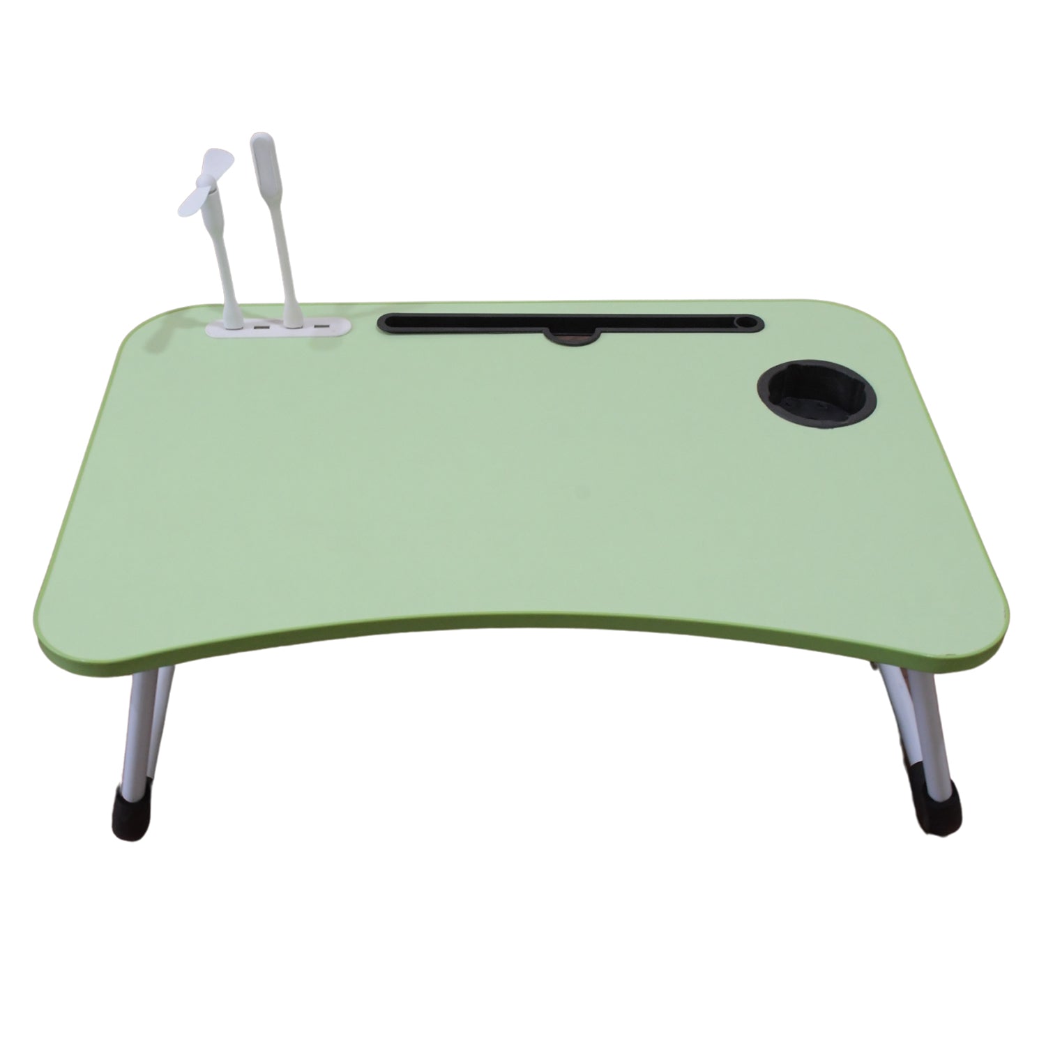 MultiPurpose Study Table Foldable Portable Notebook Bed Lap Desk Tray Stand Reading Holder with Coffee Cup Slot, Drawer, Fan, USB Cable & Light for Breakfast, Reading & Movie Watching (1 Pc Mix Color) Your Brand