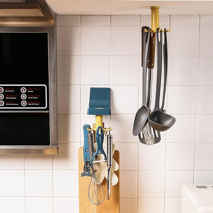 360 Degree Rotating Self Adhesive Plastic Wall Hook Hanger; Multifunctional Hanger with 6 Heavy Duty Claw Hooks Your Brand