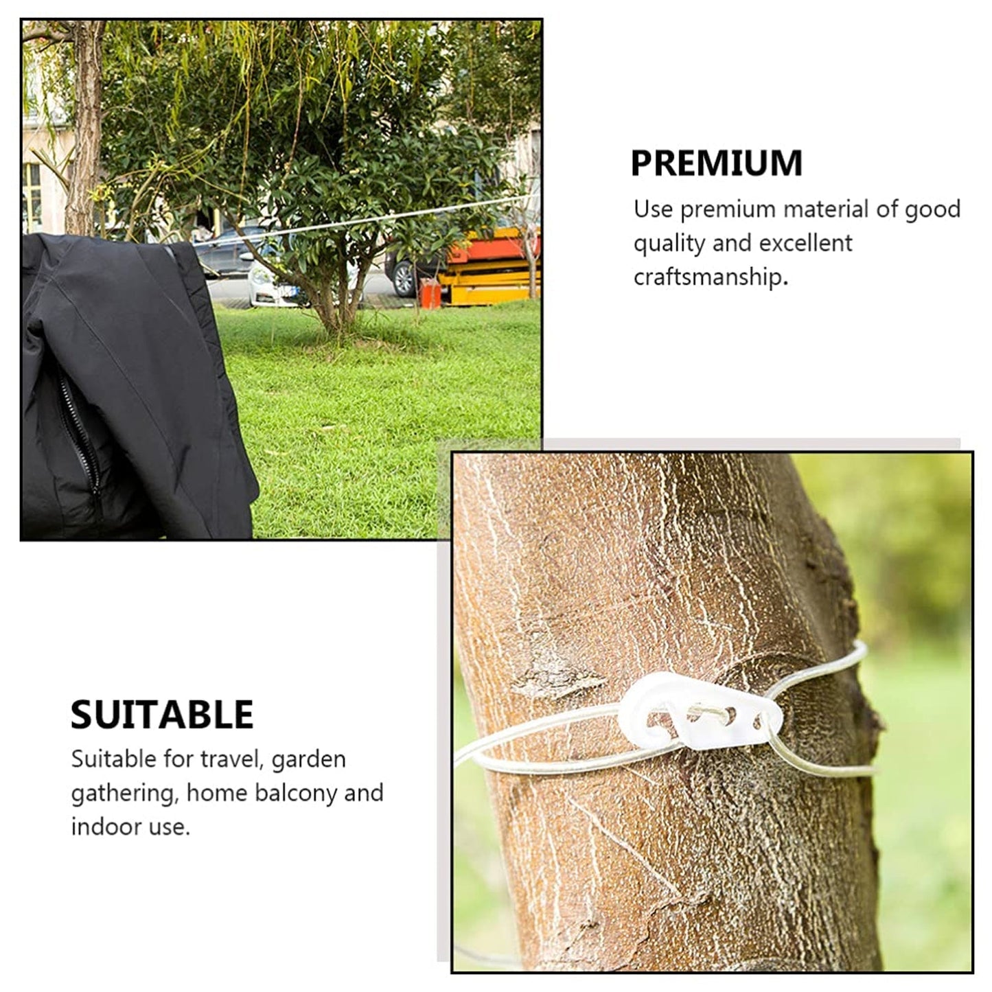 Clothesline Portable Travel Clothesline Adjustable with 2 Plastic Hooks (10 M Approx / 1 Pc) Your Brand