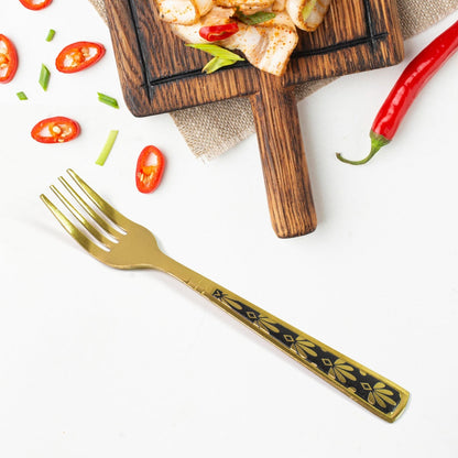 Stainless Steel Premium Fork Traditional Design Tablewar (6 Pcs Set / Golden) Your Brand