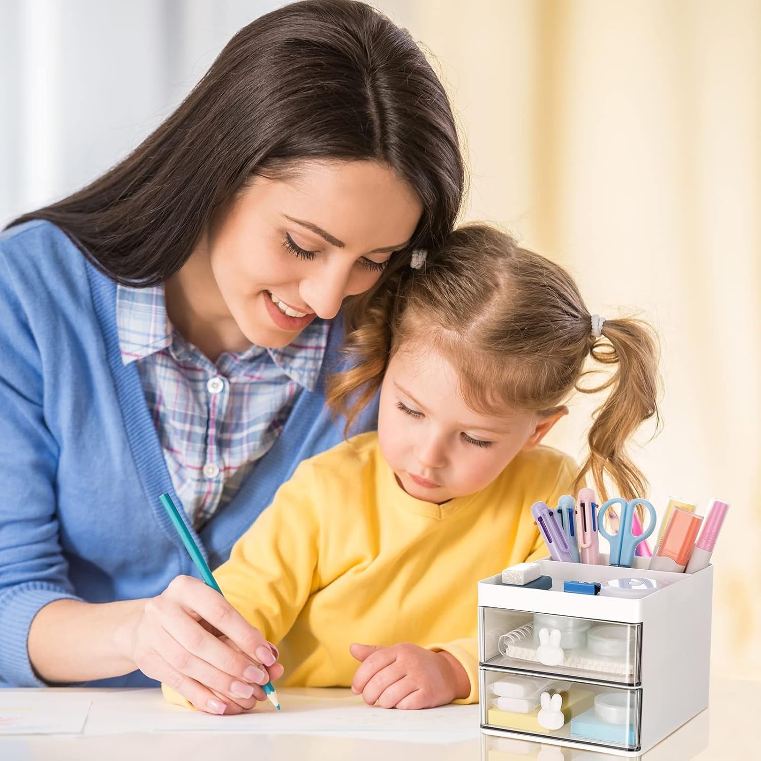 2 Layer 5 Compartment Desk Organizer with Transparent Drawer (1 Pc / 15×13×11 Cm) Your Brand