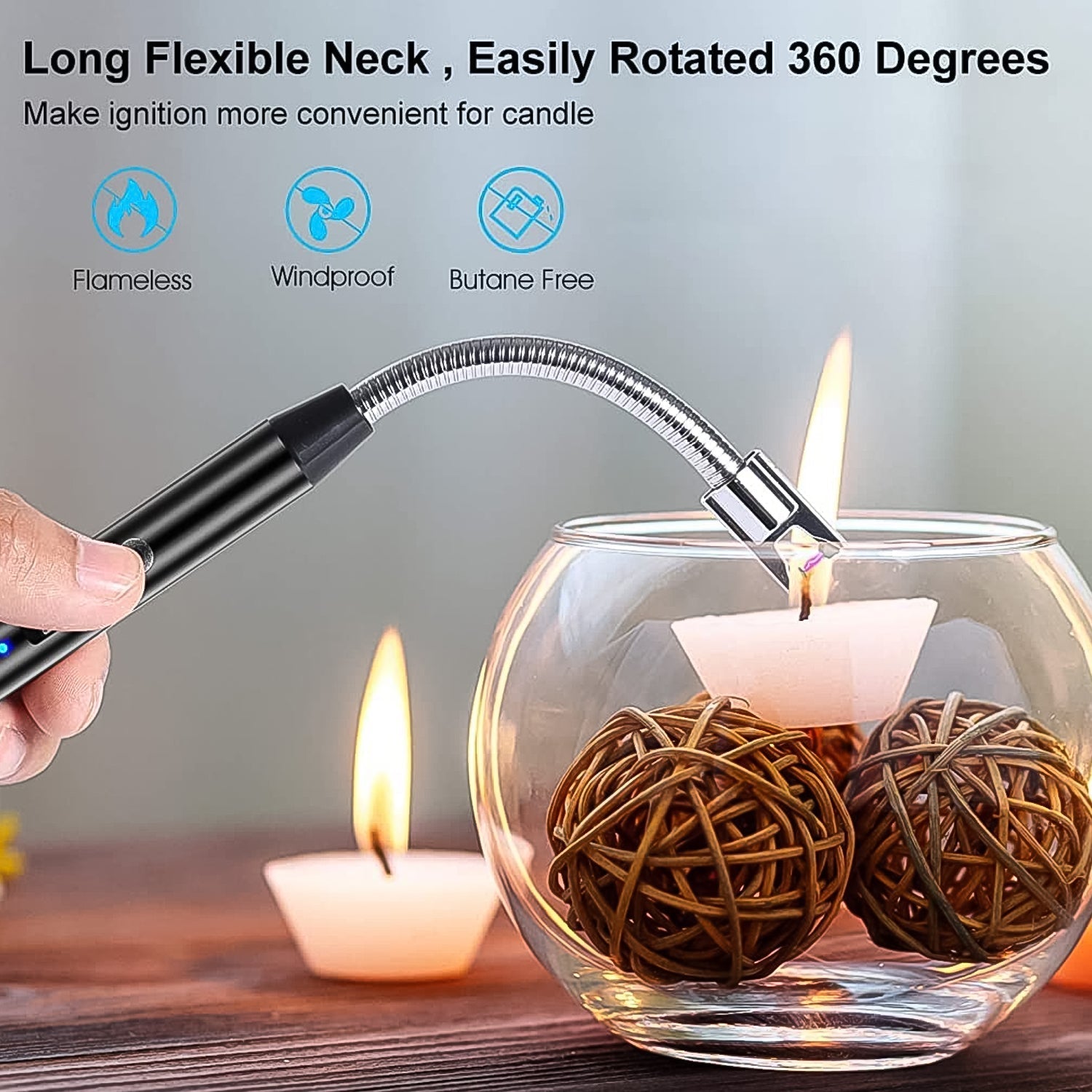 Long Flexible USB Rechargeable Electric Arc Lighter – Windproof, Flameless Plasma Your Brand