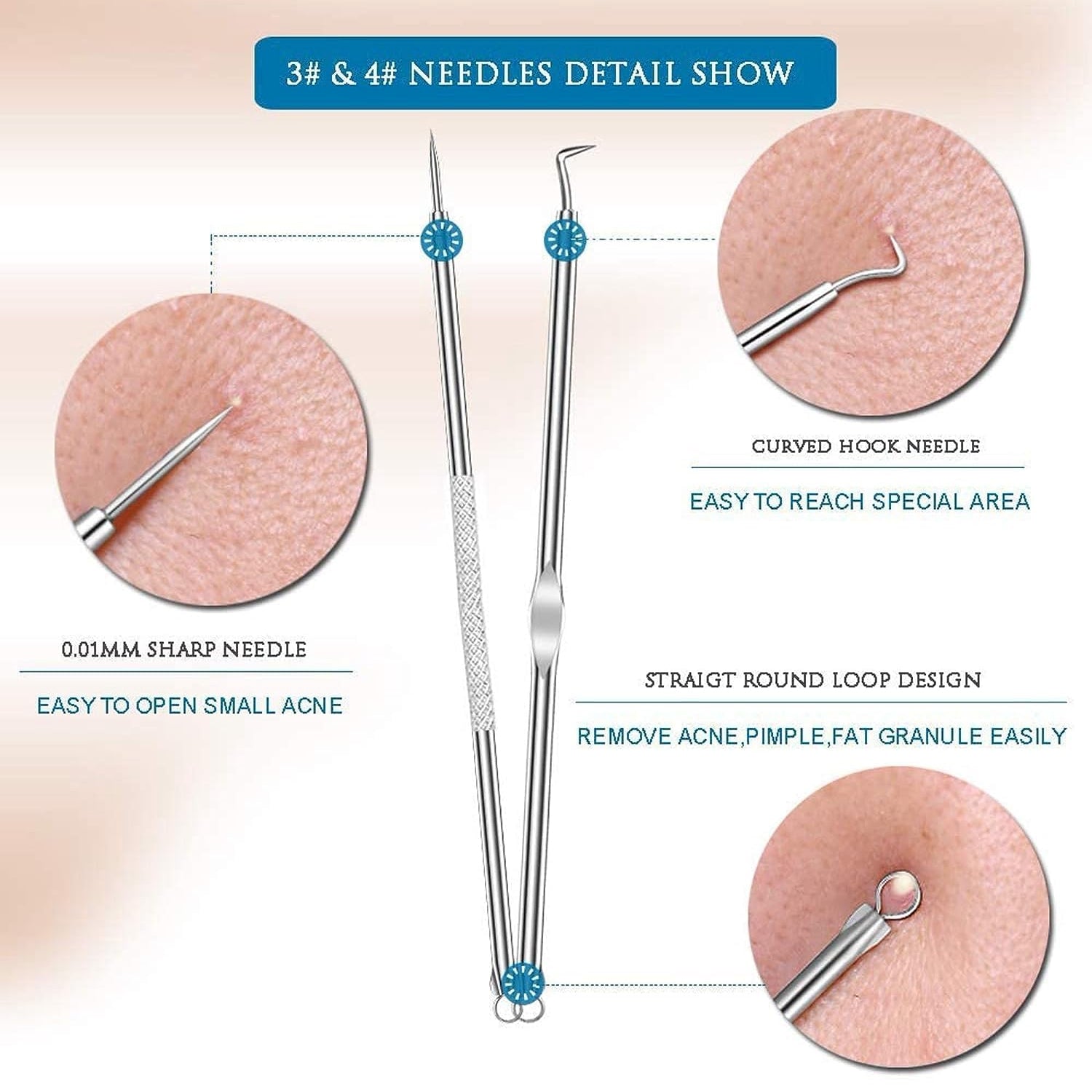 Blackhead Remover, 4-in-1 Stainless Steel Pimple Extractor Tool (1 Pc) Your Brand