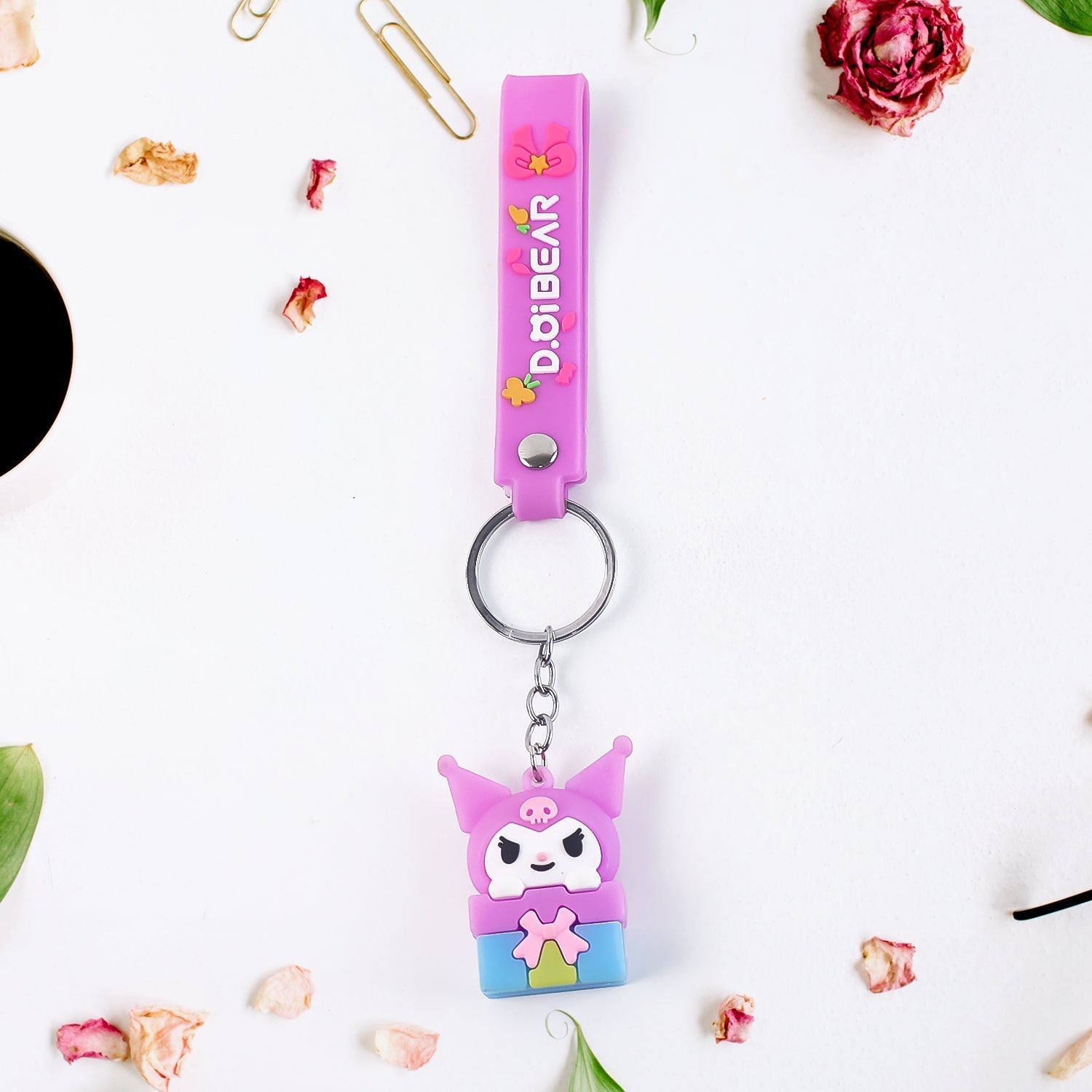 Cute Cartoon Silicone 3D Key Chain with Metal Hook & Strap (Pack of 1) Your Brand
