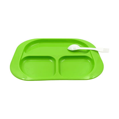 Plastic Food Plates / Biodegradable 3 Compartment Square Plate With Spoon for Food Snacks / Nuts / Desserts Plates for Kids, Reusable Plates for Outdoor, Camping, BPA-free (1 Pc) Your Brand