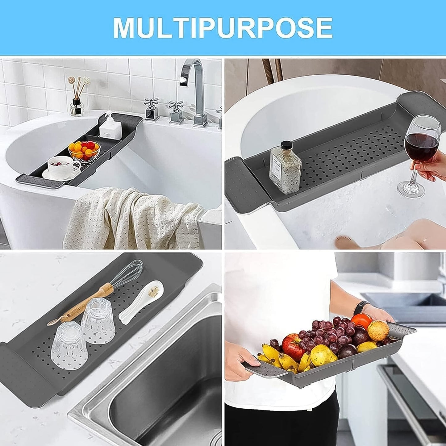 Retractable Bath Caddy, Retractable Bathtub (78 Cm Long Adjust / 1 Pc / With White Box) Your Brand