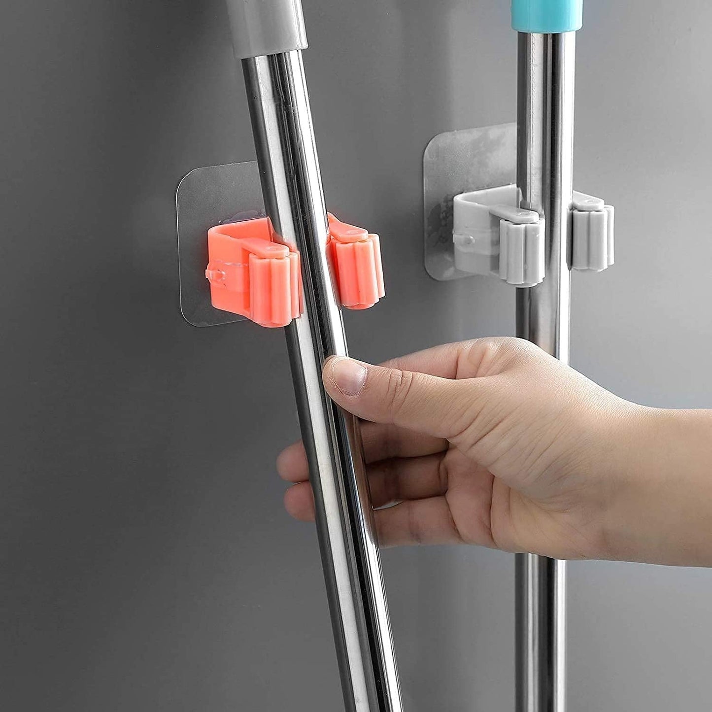 Broom Holder Wall Mounted, Mop and Broom Holder Broom Organizer Grip Clips, No Drilling, Wall Mounted Storage Rack Storage & Organization for Kitchen, Bathroom, Garden (1 Pc) Your Brand