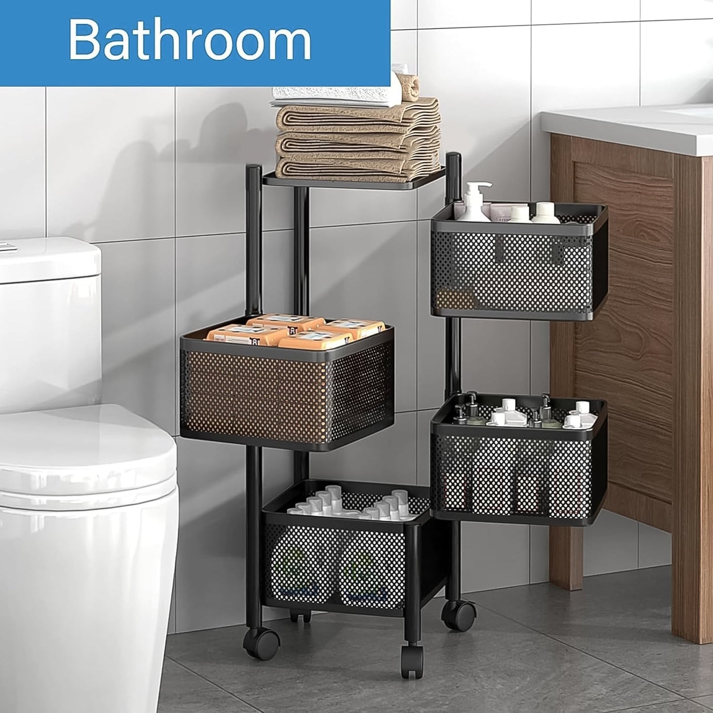 Metal Square High Quality Kitchen Trolley with Wheels (4 Layer / 1 Pc) Your Brand