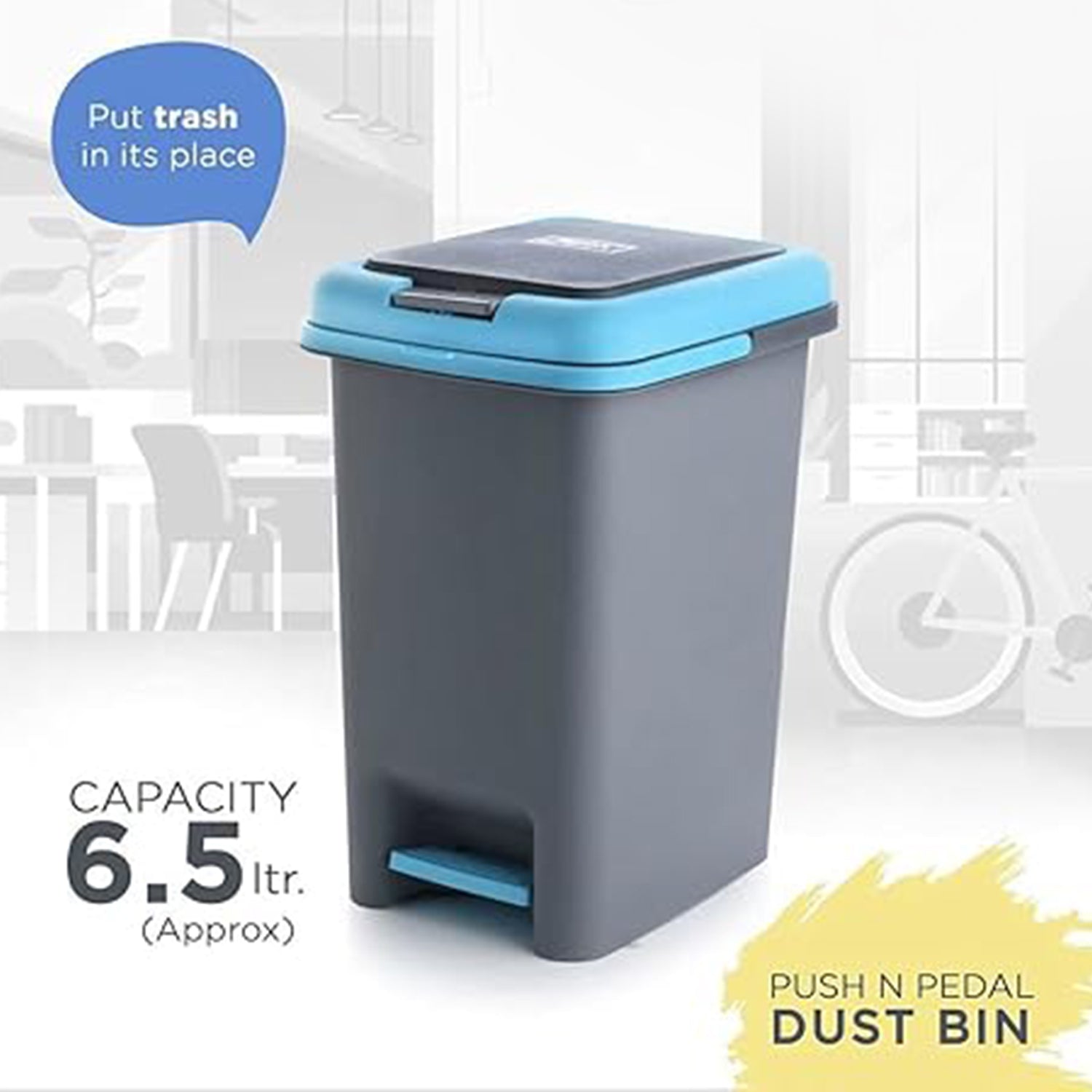 Apex Plastic Push N Pedal Dust Bin | Hands-Free Operation, Compact Design 6.5 Liters (1 Pc / Mix Color) Your Brand