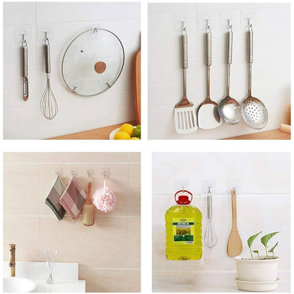Self Adhesive Transparent Sticky Plastic & Stainless Steel Wall Hooks (10 Pcs Set) Your Brand