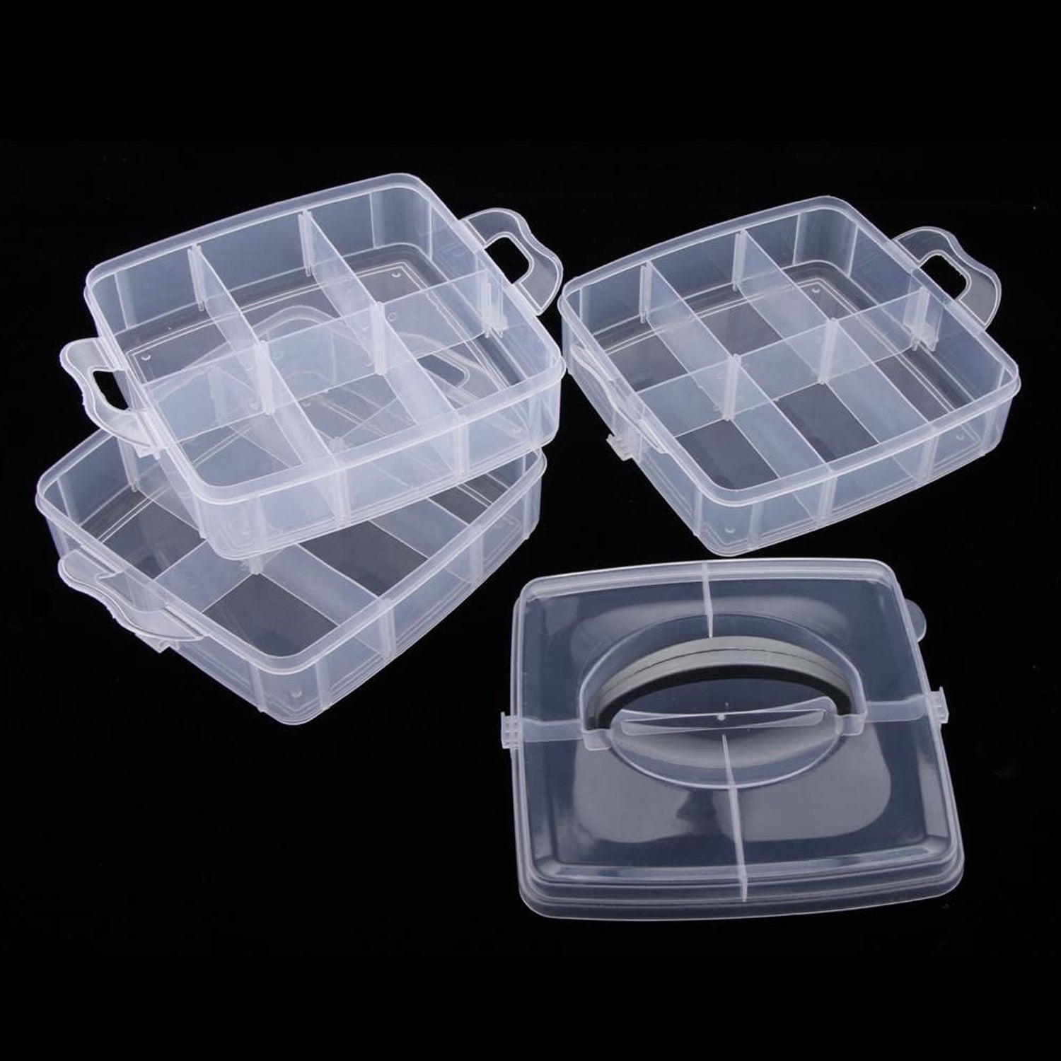 3-Tier 18 Sections Transparent Stackable Adjustable Compartment Slot Plastic Craft Storage Box Your Brand