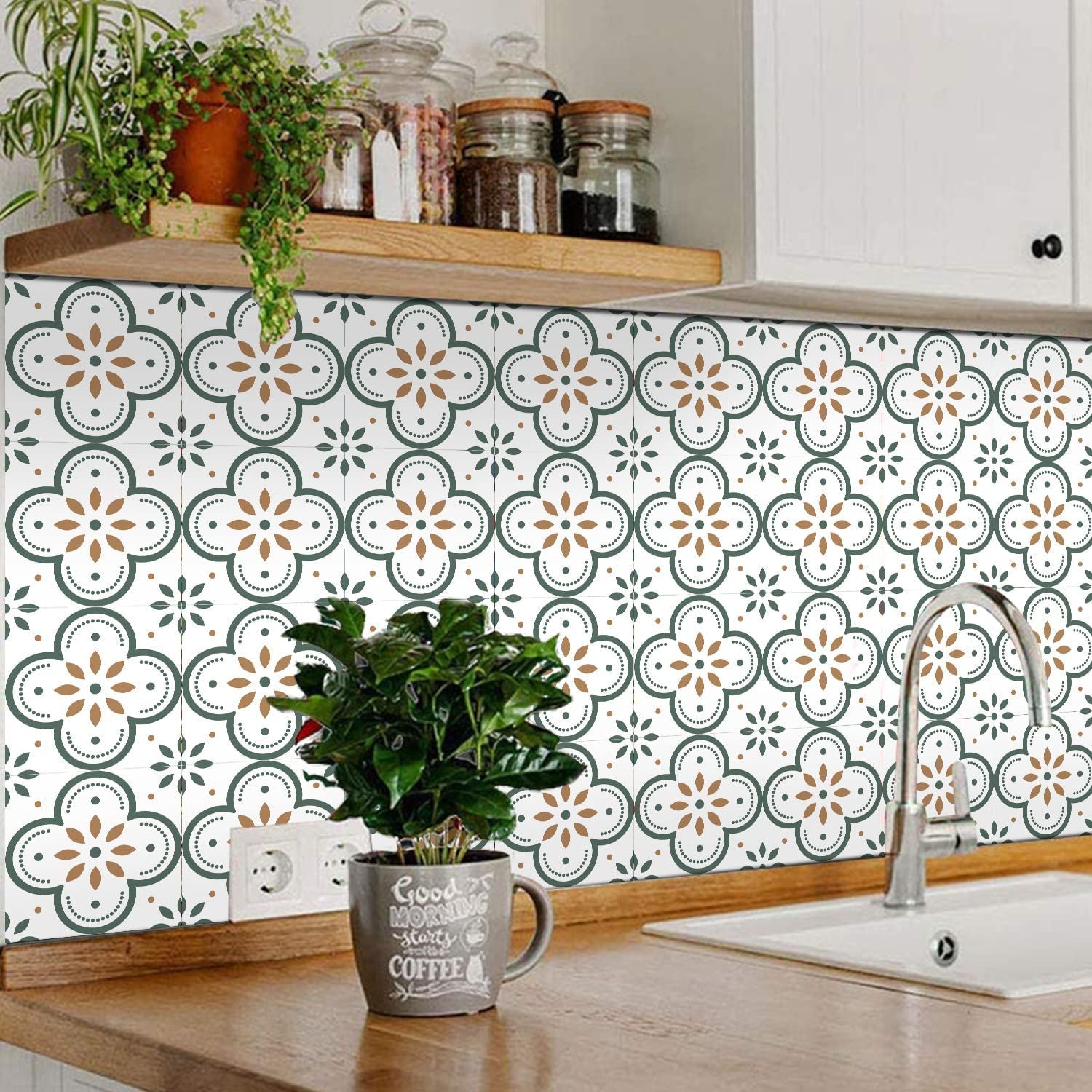 Peel and Stick Floor Tiles Kitchen / Bathroom Backsplash Sticker Detachable Waterproof DIY Tile Stickers for Wall Decoration Tiles Home Decoration (8x8 Inch / 10 Pcs Set) Your Brand