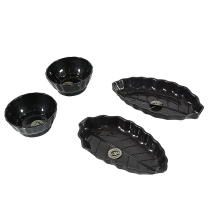 Ertiga Round Ceramic Bowl With Plastic leaf shape Serving platter Portable, Lightweight Breakfast, Serving Bowl | Highly Durable Material | Ideal for Rice, Pasta, Desserts Home & Kitchen Serving Bowl & platter (4 Pcs set) Your Brand