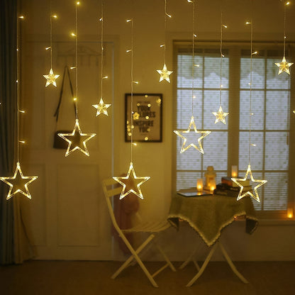 12 Stars LED Curtain String Lights with 8 Flashing Modes for Home Decoration, Diwali & Wedding LED Christmas Light Indoor and Outdoor Light ,Festival Decoration  (Warm White / With Box) Your Brand