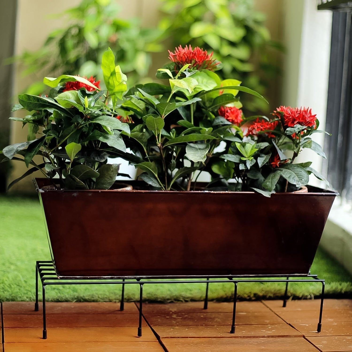 Metal Rectangle Flower plant stand for balcony (60×20 Cm / 2 Pc Set) Your Brand