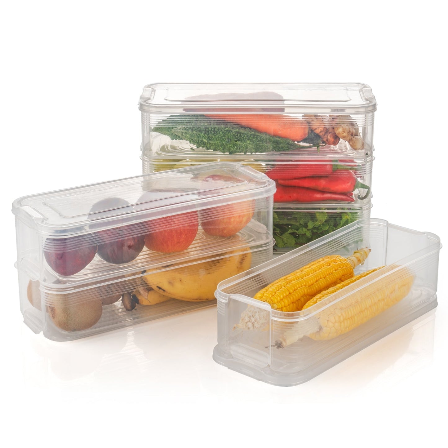 3 Fridge Storage Container, Fridge Organizer with Lid Stackable Fridge Storage Containers Plastic Freezer Storage Containers for Fish, Meat, Vegetables, Fruits, Pack of 3pcs, 1500ML Approx Your Brand