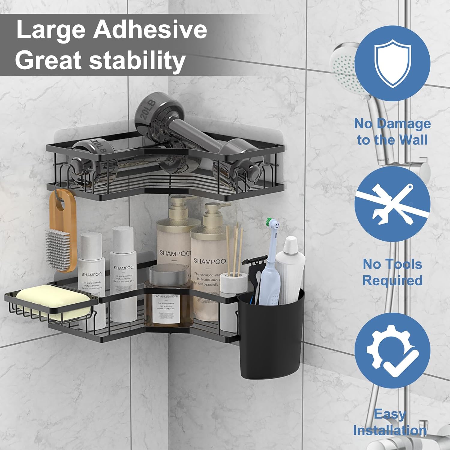 Iron Coating Self-Adhesive Corner Shelf Organizer (2 Pc) Your Brand