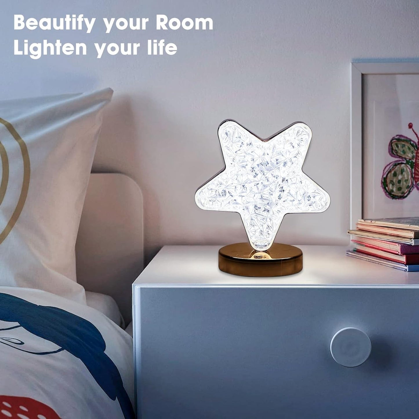 Star Crystal Diamond Touch Lamp – USB Rechargeable, 3-Way Dimmable Your Brand
