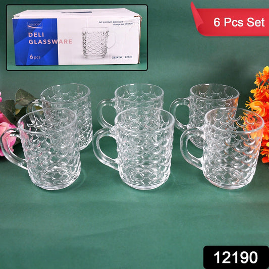 Glass Coffee & Tea Cup / Mug With Handle, Water glass (6 pcs Set / 225 ML) Your Brand