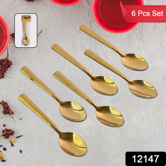Premium Luxurious Stainless Steel Coated Spoons (6 Pcs Set / Golden) Your Brand