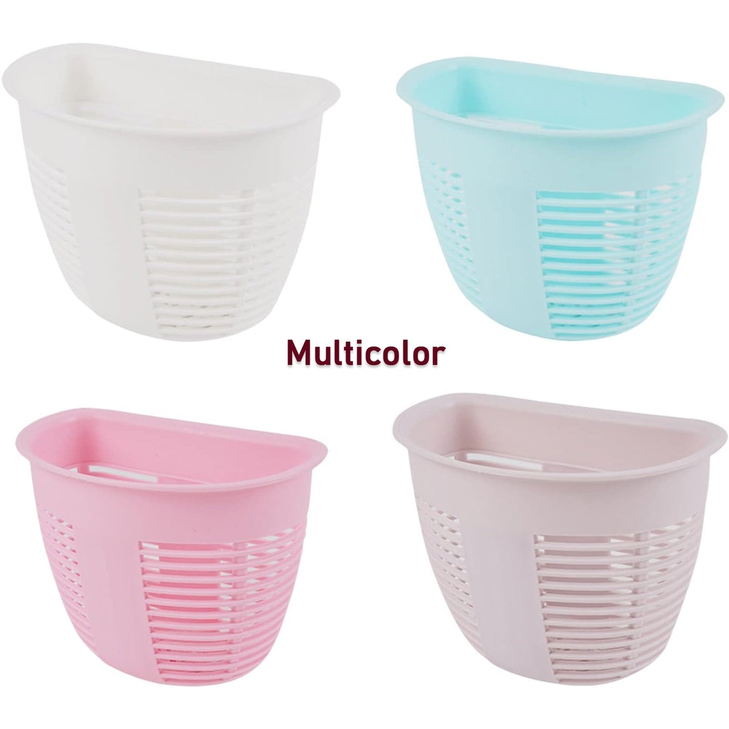 Hanging Plastic Storage Basket, Adhesive Wall Mounted Organizer Box Make Up Holder Shelf Bathroom Wall Basket Punch Free Drain Basket for Kitchen Bathroom, Wall Type Storage Basket (1 Pc) Your Brand