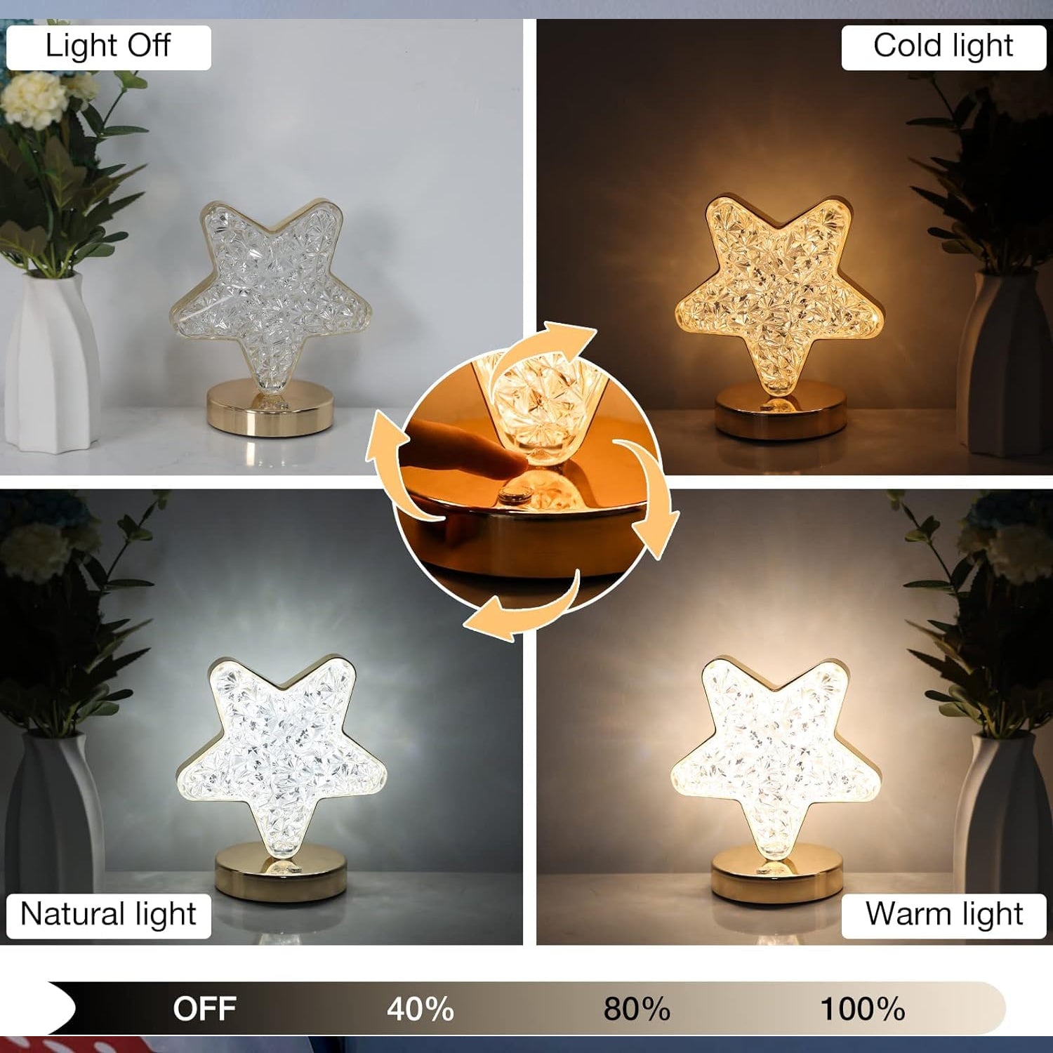 Star Crystal Diamond Touch Lamp – USB Rechargeable, 3-Way Dimmable Your Brand