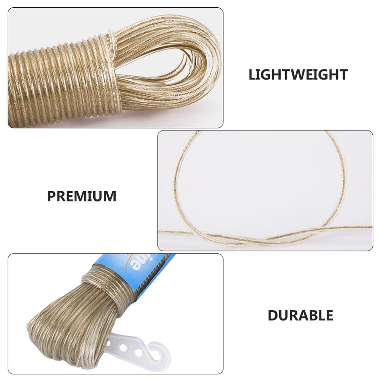 Clothesline Portable Travel Clothesline Adjustable with 2 Plastic Hooks (10 M Approx / 1 Pc) Your Brand