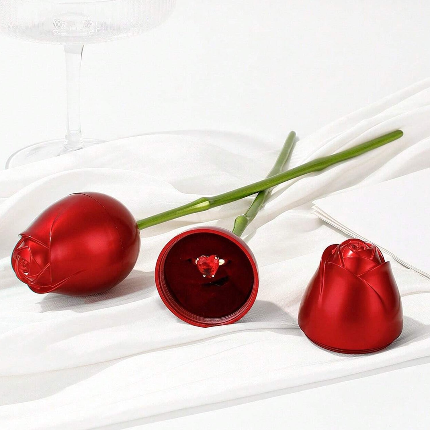 Plastic Red Rose Couple Rings Box-Fancy Rings Box (No Rings Included / 1 pc) Your Brand