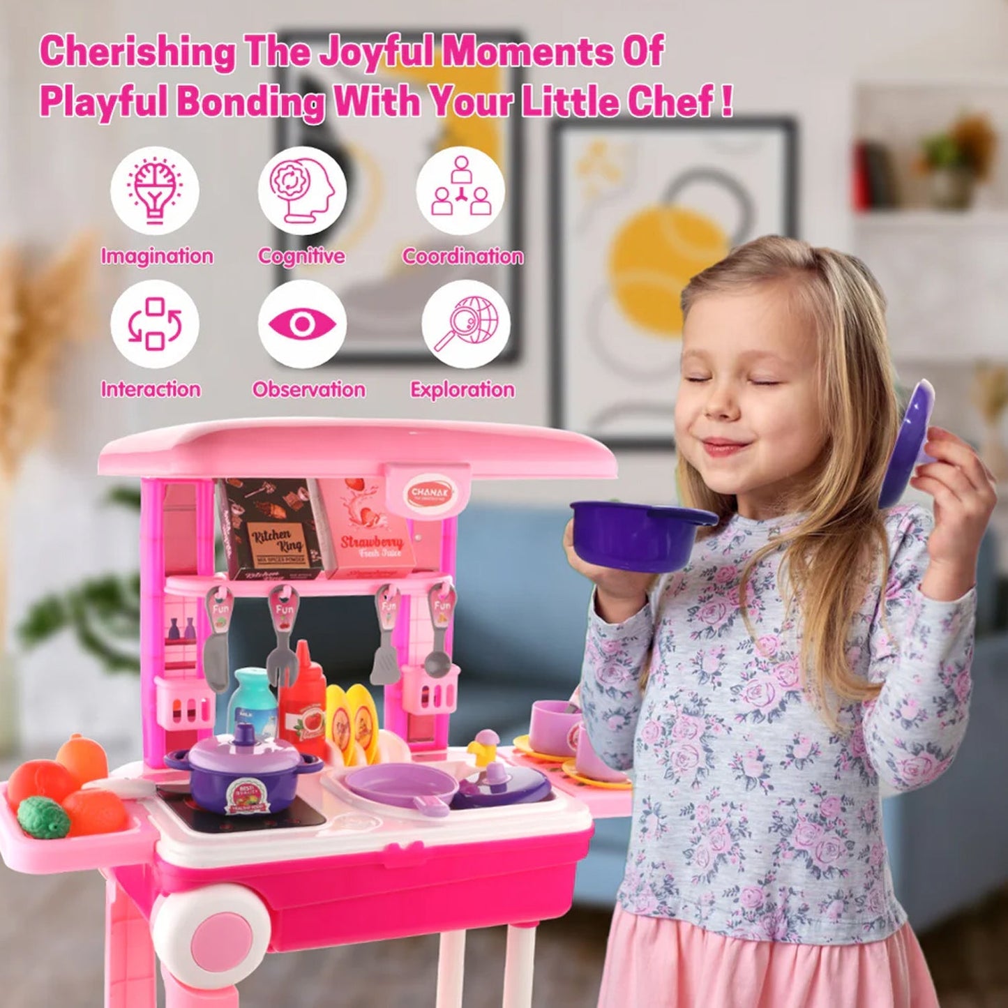 3-in-1 Kitchen Set for Kids with Suitcase – Role Play Cooking Toy for Girls & Boys (3+) Your Brand