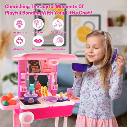 3-in-1 Kitchen Set for Kids with Suitcase – Role Play Cooking Toy for Girls & Boys (3+) Your Brand