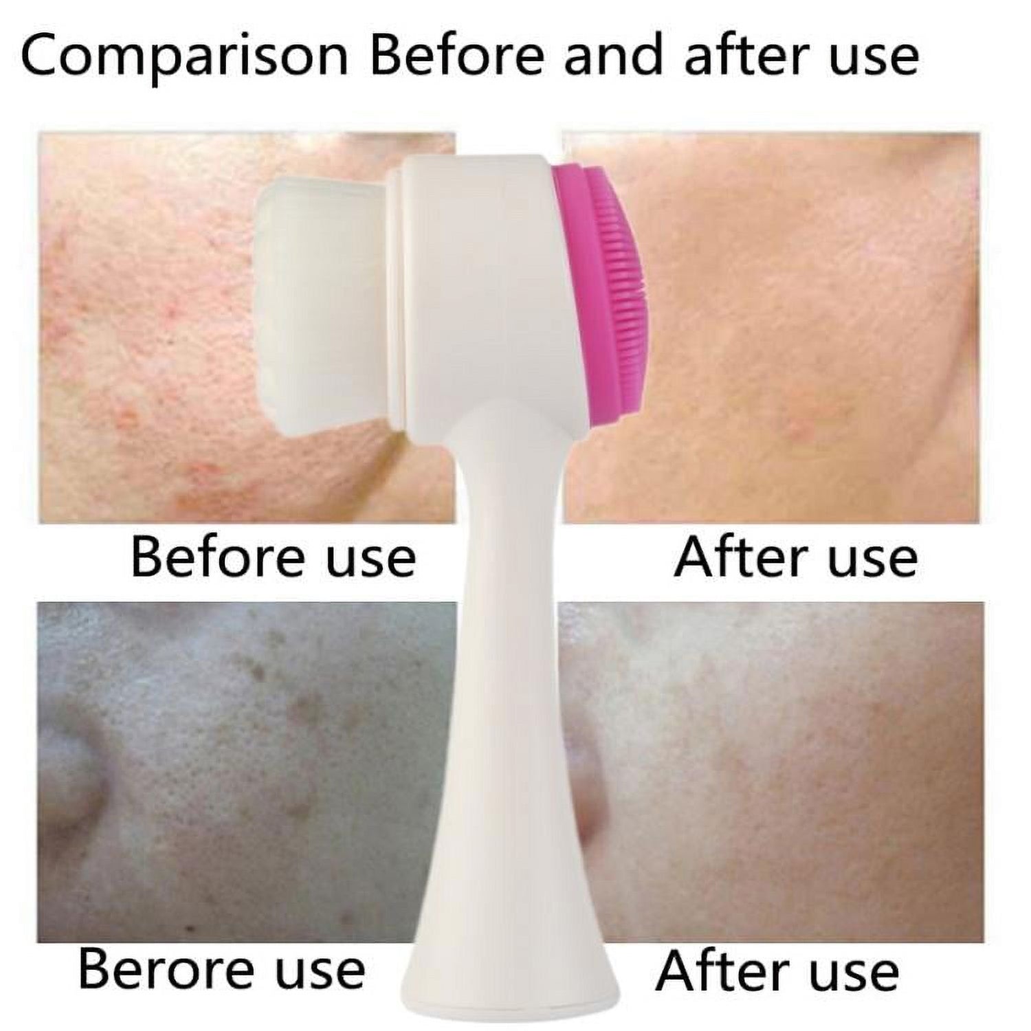 2 in 1 Facial Brush Cleansing | Manual Face Scrubber | Silicone Double-Sided Face Wash Brush for Sensitive, Delicate, Dry Skin (1 Pc) Your Brand