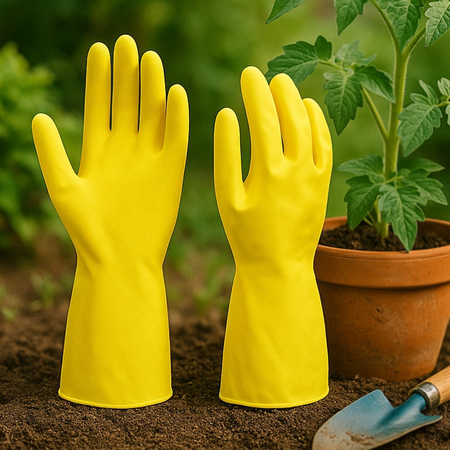 2 pair med yellow gloves For Types Of Purposes Like Washing Utensils, Gardening And Cleaning Toilet Etc. Your Brand