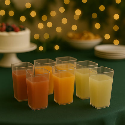 Unbreakable Stylish Transparent Square Design Water / Juice / Beer / Wine Tumbler Plastic Glass Set ( 300 ML, Pack of 6) Your Brand