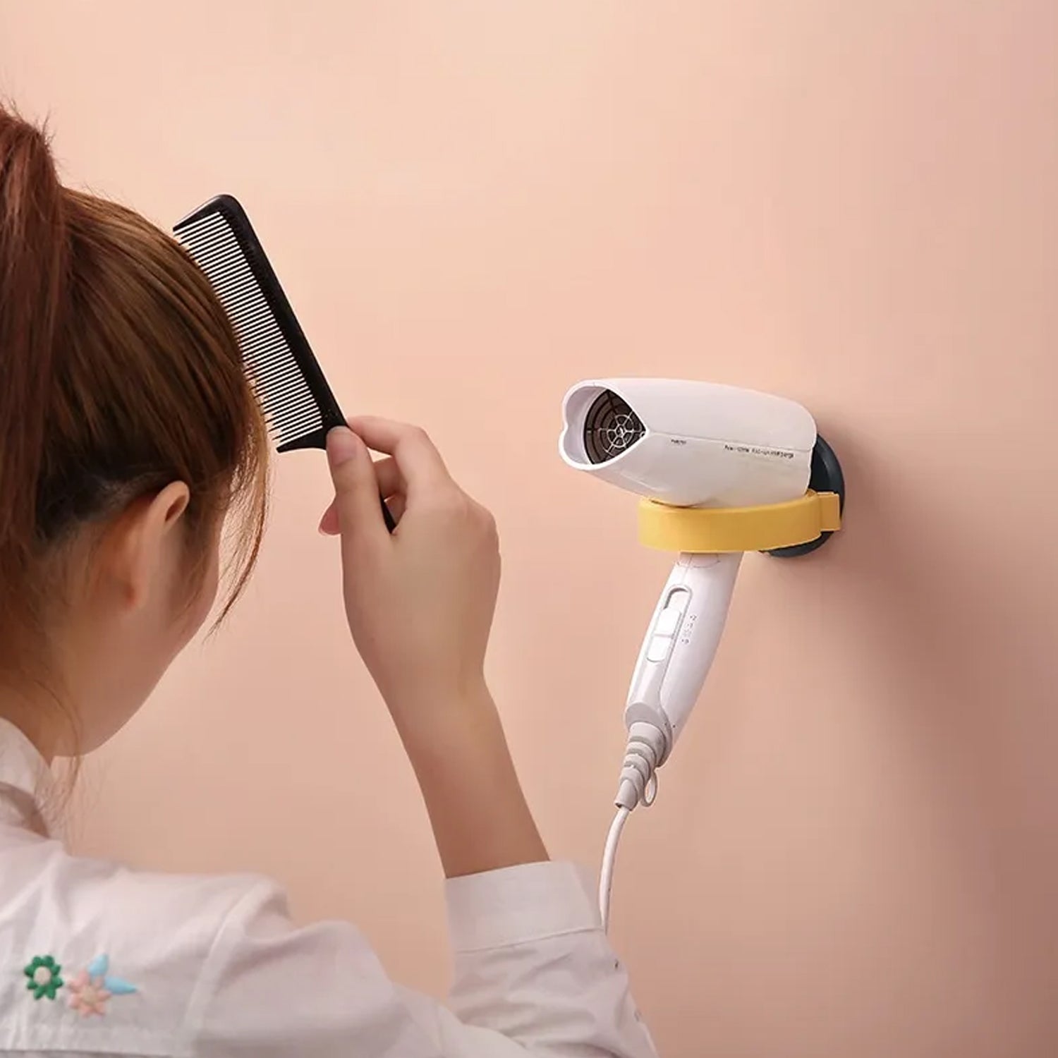 Wall Mount Hair Dryer Holder with Suction Cup, Plastic Wall Bracket for Bathroom, Beauty Salon / Home Use Self Adhesive Hair Dryer Stand Rack (1 Pc) Your Brand