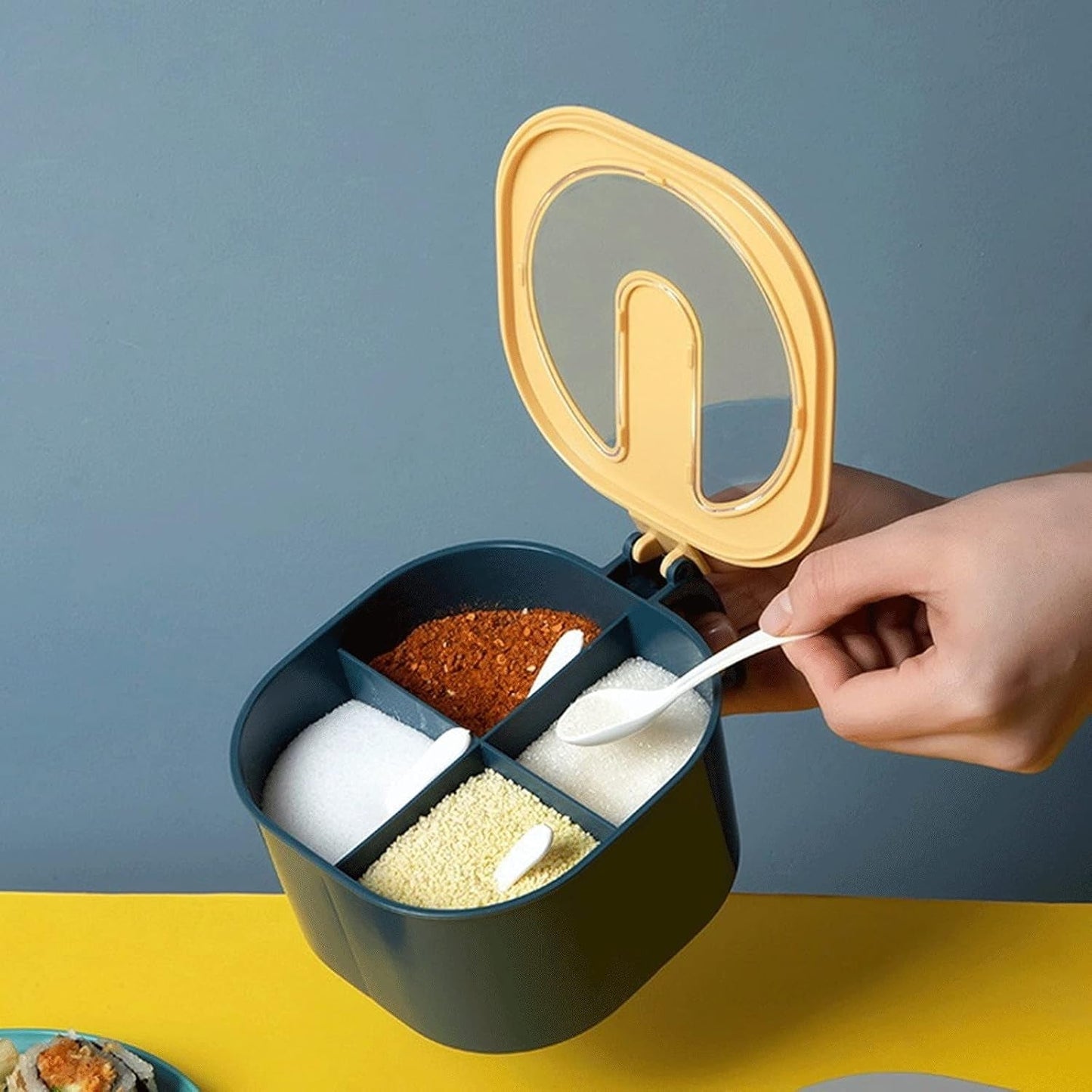 Fancy 4-Section Masala Box for Kitchen Storage (Spice Container) Your Brand