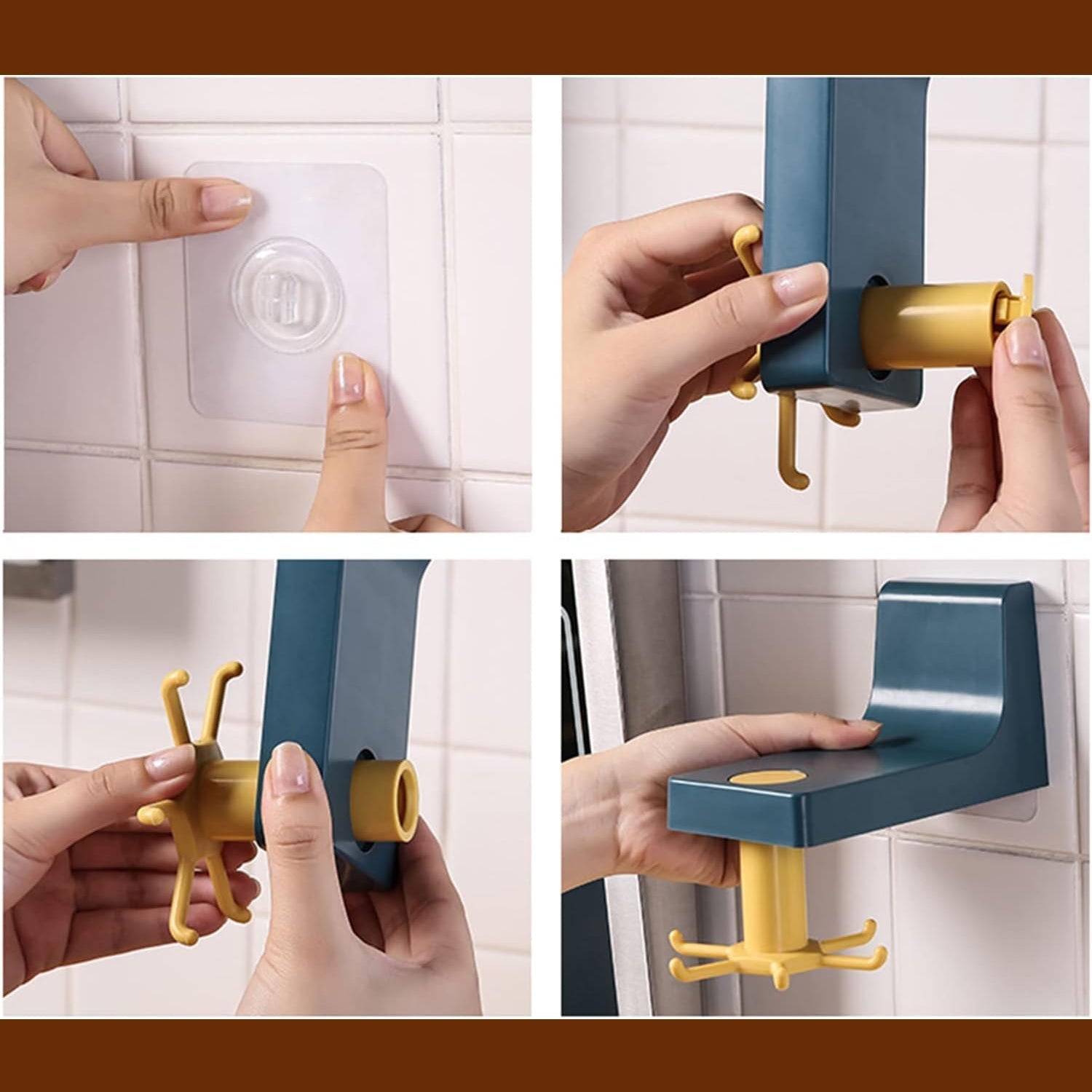 360 Degree Rotating Self Adhesive Plastic Wall Hook Hanger; Multifunctional Hanger with 6 Heavy Duty Claw Hooks Your Brand