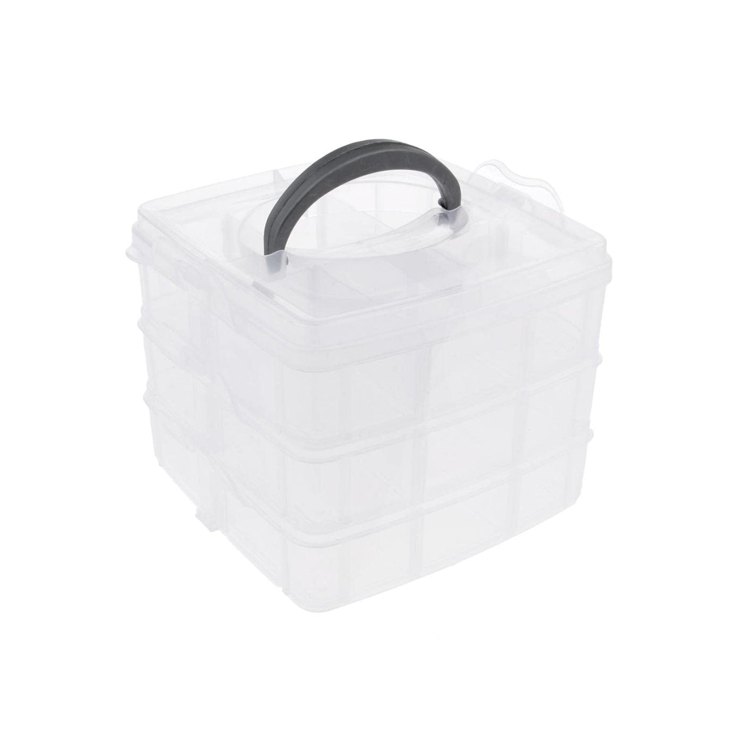 3-Tier 18 Sections Transparent Stackable Adjustable Compartment Slot Plastic Craft Storage Box Your Brand