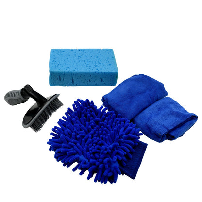 Car / Bike Cleaning Combo Microfiber Car Wash Sponge and Gloves, Automobile Cleaning Sponges, 2 Wash Towel, 1 Brush, 1 Sponge, 1 Gloves, Car Wash Cleaning Tools Kit (5 Pcs Set) Your Brand