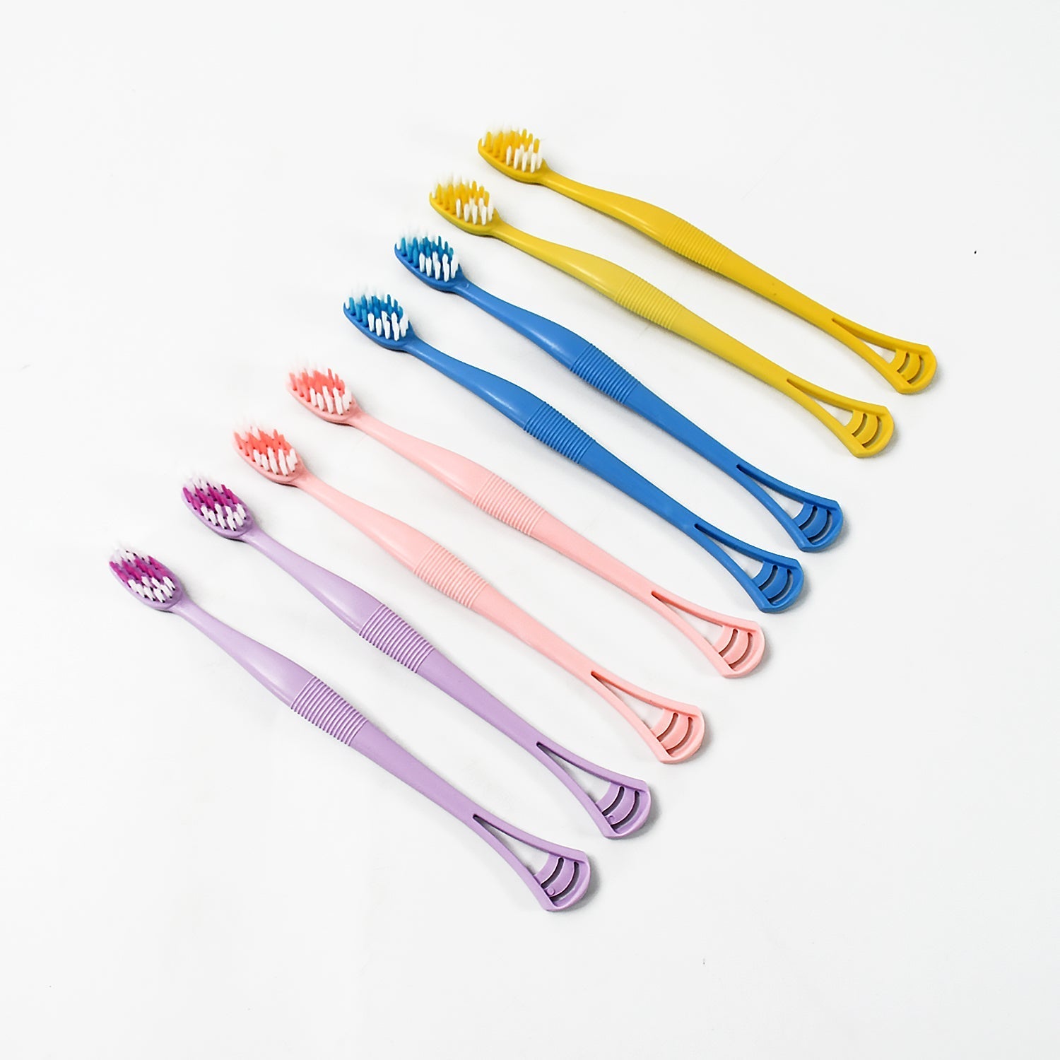 2-in-1 Tooth Brush with Tongue Scraper, Soft Bristle & Long Handle (8Pcs) Soft Toothbrush Your Brand