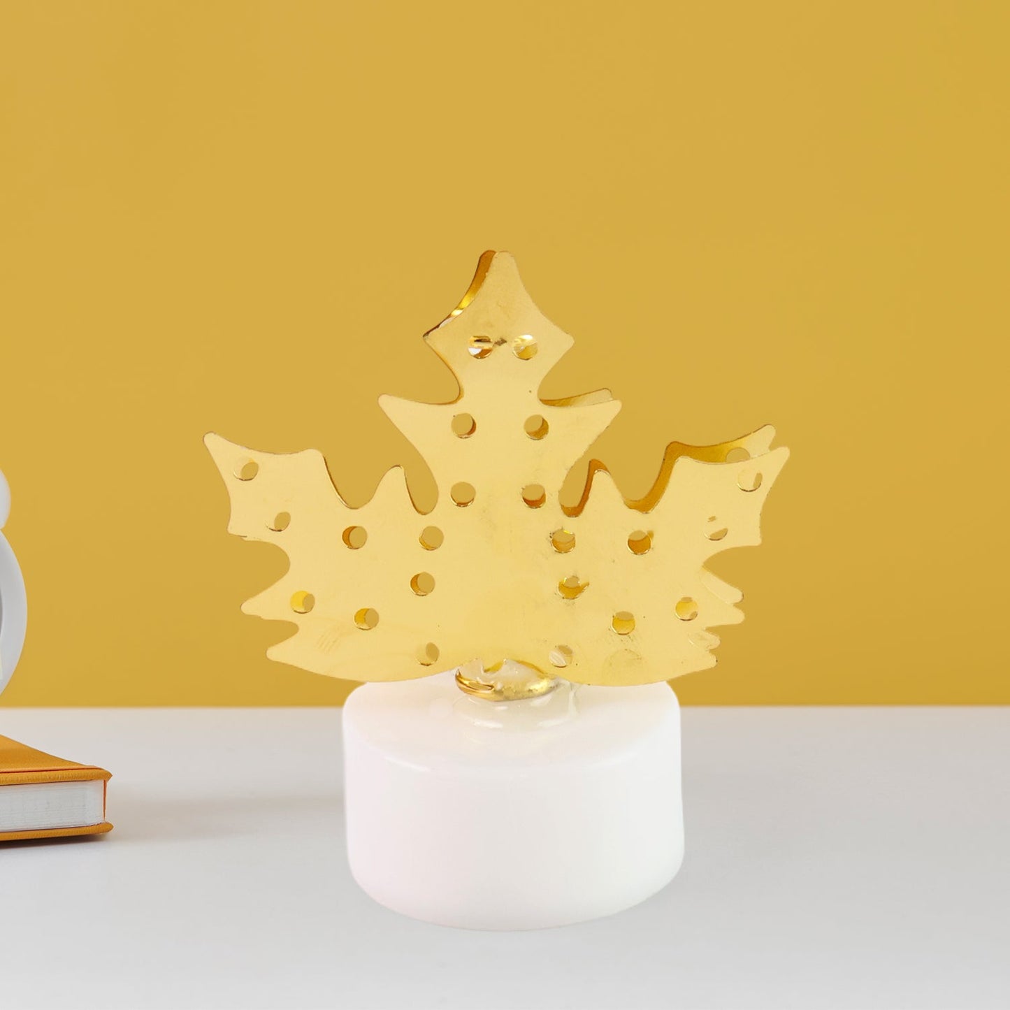 Decorative LED Gold Metal Leaf Diya Lamp, Diwali (1 Pc) Your Brand