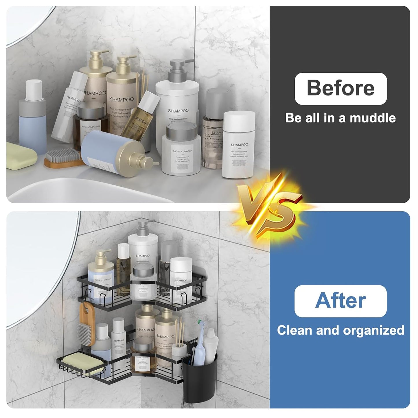 Iron Coating Self-Adhesive Corner Shelf Organizer (2 Pc) Your Brand
