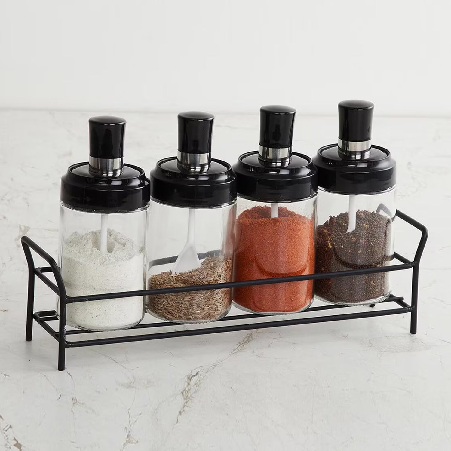 Transparent Glass Oil Dispenser 500 ML Bottle Set of 2, Spice Jar 250 ML Set of 3, Oil Bottle for Kitchen, Oil & Vinegar Storage Glass Bottle, Glass Container for Spice, Masala (5 Pcs Set) Your Brand