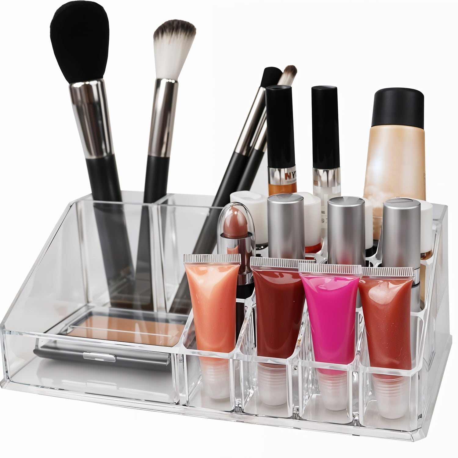 16 Compartment Cosmetic Makeup Jewellery Lipstick Storage Organiser Box, Cosmetic Storage Box Make-up Lipstick Organizer / Lipstick Holder Case  Transparent Your Brand